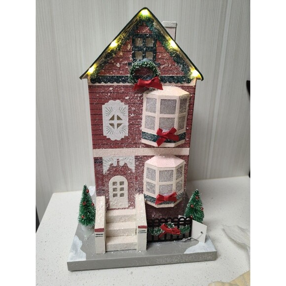 Putz Style Village House Nordstrom Lights Up Glitter battery Operated Brownstone - Picture 2 of 7